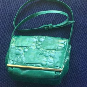 Green leather croc embossed shoulder bag